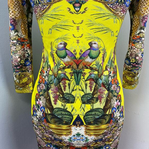 Vintage Roberto Cavalli Bird Floral Print Jersey Bodycon Mini Dress Size 2 - Picture 8 of 10